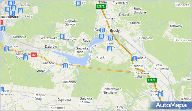 mapa Krynki gmina Brody, Krynki gmina Brody na mapie Targeo