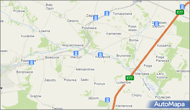 mapa Krzcięcice, Krzcięcice na mapie Targeo