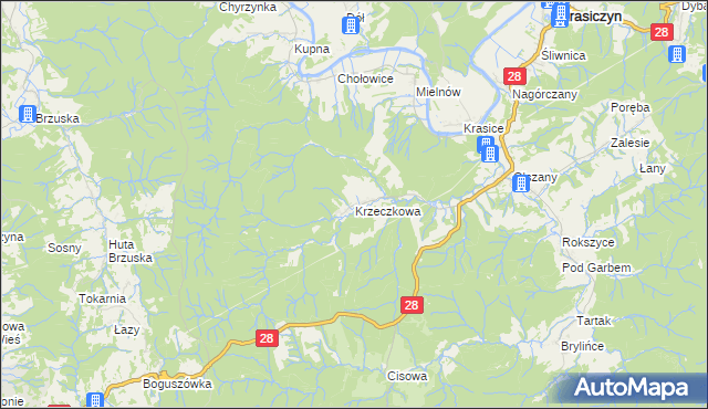 mapa Krzeczkowa, Krzeczkowa na mapie Targeo