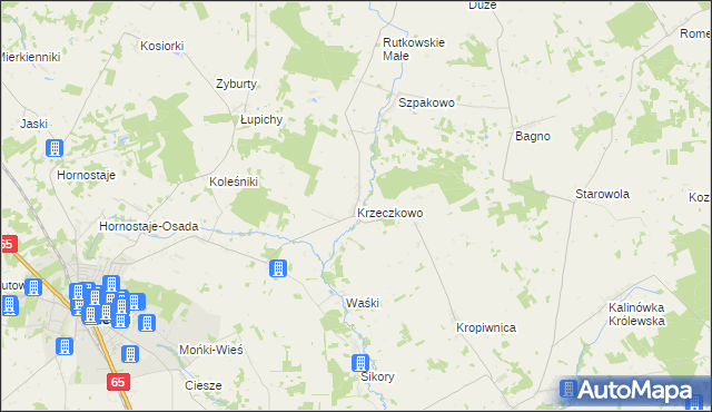 mapa Krzeczkowo gmina Mońki, Krzeczkowo gmina Mońki na mapie Targeo