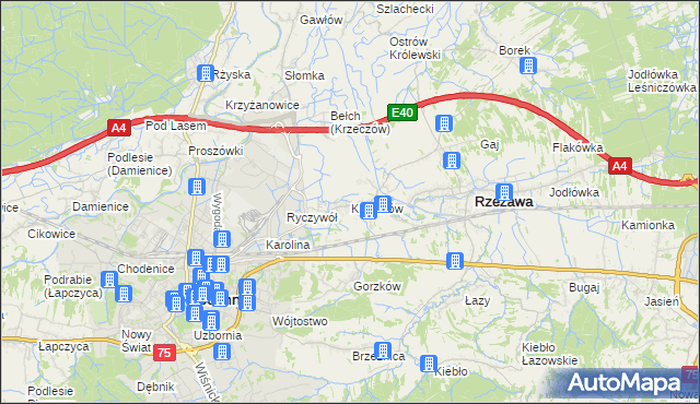 mapa Krzeczów gmina Rzezawa, Krzeczów gmina Rzezawa na mapie Targeo