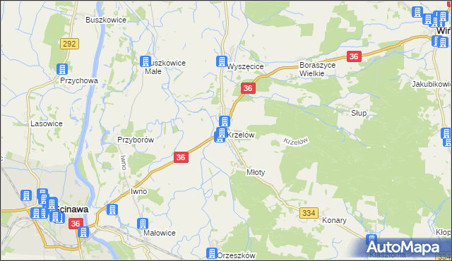 mapa Krzelów gmina Wińsko, Krzelów gmina Wińsko na mapie Targeo