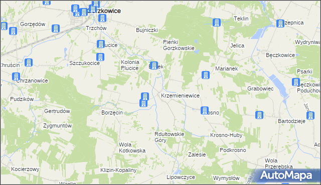 mapa Krzemieniewice, Krzemieniewice na mapie Targeo