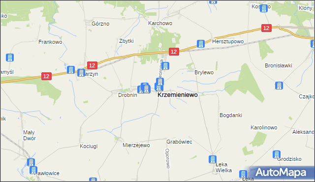 mapa Krzemieniewo powiat leszczyński, Krzemieniewo powiat leszczyński na mapie Targeo