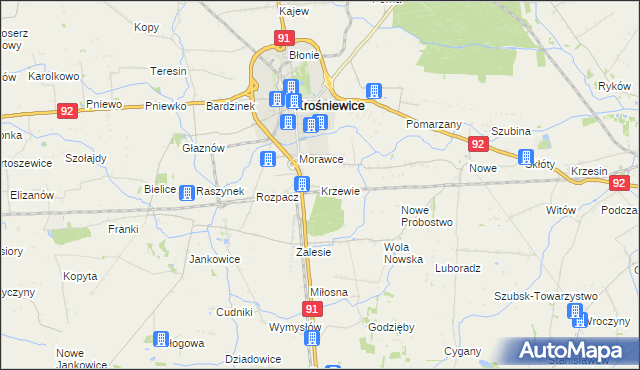 mapa Krzewie gmina Krośniewice, Krzewie gmina Krośniewice na mapie Targeo