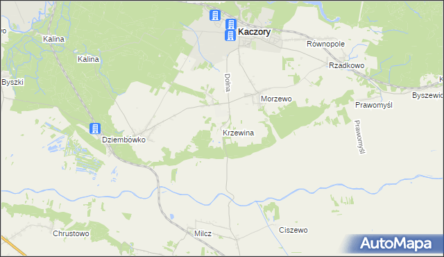 mapa Krzewina gmina Kaczory, Krzewina gmina Kaczory na mapie Targeo