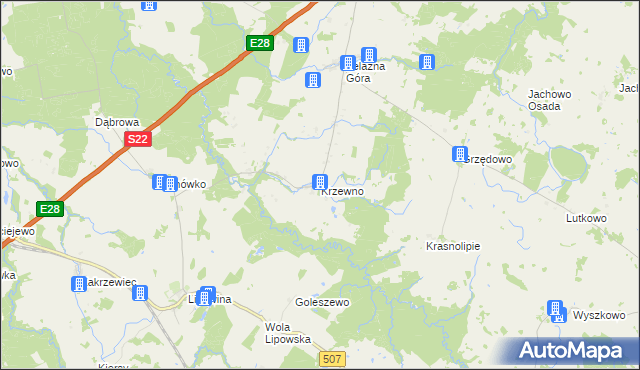 mapa Krzewno gmina Braniewo, Krzewno gmina Braniewo na mapie Targeo