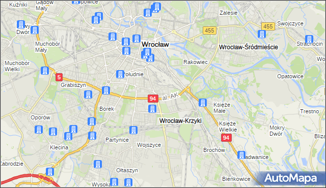 mapa Krzyki gmina Wrocław, Krzyki gmina Wrocław na mapie Targeo