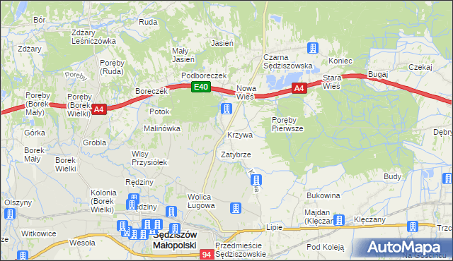 mapa Krzywa gmina Sędziszów Małopolski, Krzywa gmina Sędziszów Małopolski na mapie Targeo