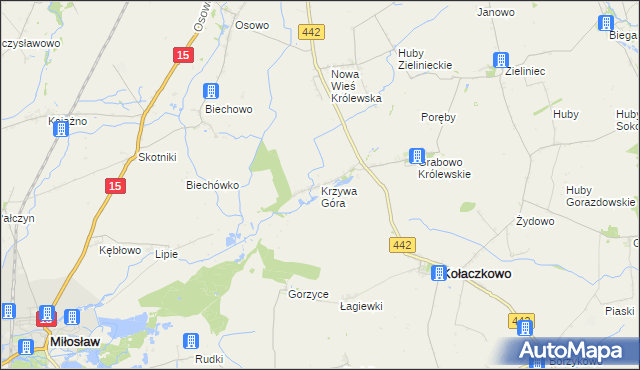 mapa Krzywa Góra gmina Kołaczkowo, Krzywa Góra gmina Kołaczkowo na mapie Targeo