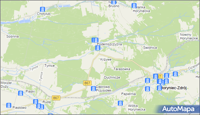 mapa Krzywe gmina Horyniec-Zdrój, Krzywe gmina Horyniec-Zdrój na mapie Targeo