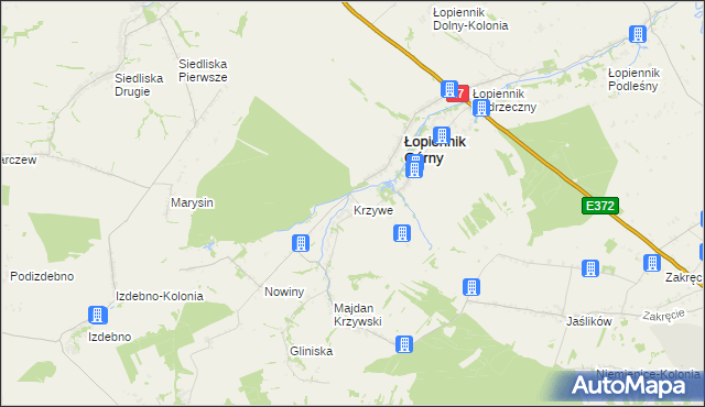 mapa Krzywe gmina Łopiennik Górny, Krzywe gmina Łopiennik Górny na mapie Targeo