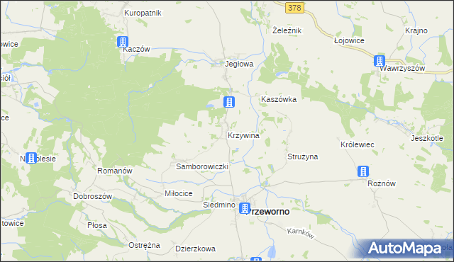 mapa Krzywina, Krzywina na mapie Targeo