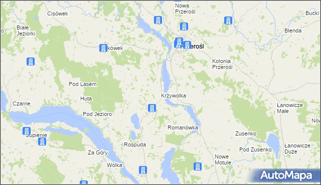 mapa Krzywólka gmina Przerośl, Krzywólka gmina Przerośl na mapie Targeo