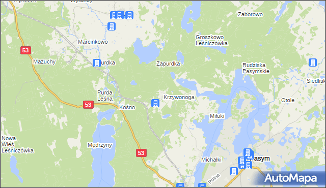 mapa Krzywonoga, Krzywonoga na mapie Targeo