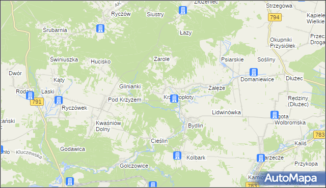 mapa Krzywopłoty gmina Klucze, Krzywopłoty gmina Klucze na mapie Targeo