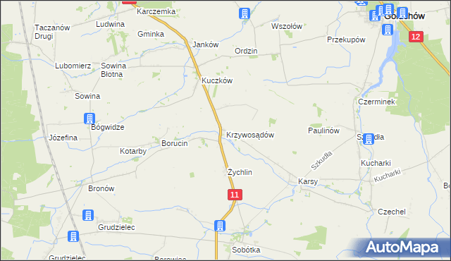 mapa Krzywosądów, Krzywosądów na mapie Targeo