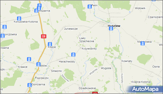 mapa Krzywośnity, Krzywośnity na mapie Targeo