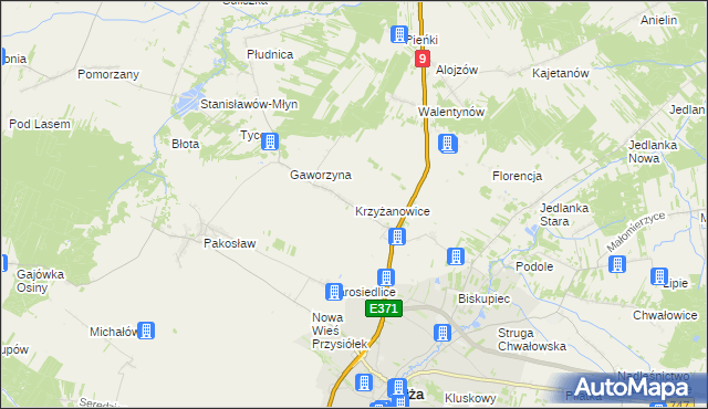 mapa Krzyżanowice gmina Iłża, Krzyżanowice gmina Iłża na mapie Targeo