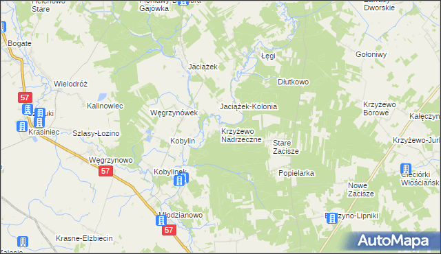 mapa Krzyżewo Nadrzeczne, Krzyżewo Nadrzeczne na mapie Targeo