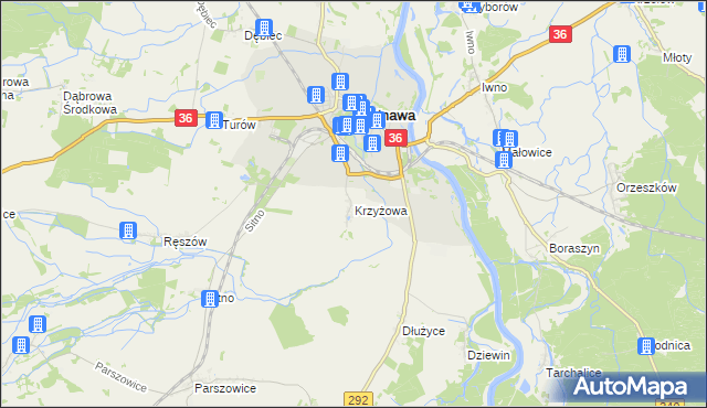 mapa Krzyżowa gmina Ścinawa, Krzyżowa gmina Ścinawa na mapie Targeo