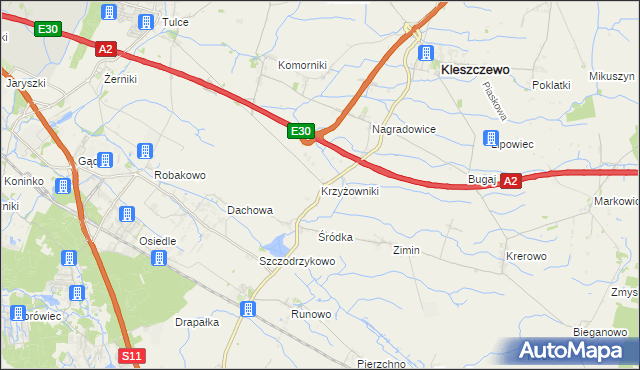 mapa Krzyżowniki gmina Kleszczewo, Krzyżowniki gmina Kleszczewo na mapie Targeo