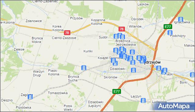 mapa Książe-Skroniów, Książe-Skroniów na mapie Targeo