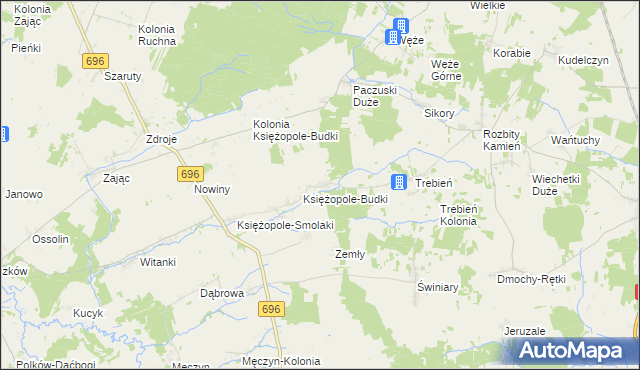 mapa Księżopole-Komory, Księżopole-Komory na mapie Targeo