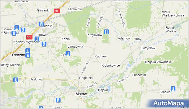 mapa Kuchary gmina Mstów, Kuchary gmina Mstów na mapie Targeo