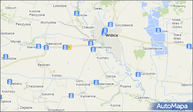 mapa Kuchary gmina Wiślica, Kuchary gmina Wiślica na mapie Targeo
