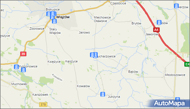 mapa Kucharzowice, Kucharzowice na mapie Targeo
