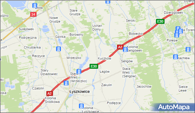 mapa Kuczków gmina Łyszkowice, Kuczków gmina Łyszkowice na mapie Targeo