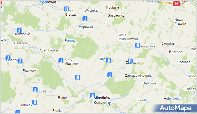 mapa Kujawy gmina Miastków Kościelny, Kujawy gmina Miastków Kościelny na mapie Targeo