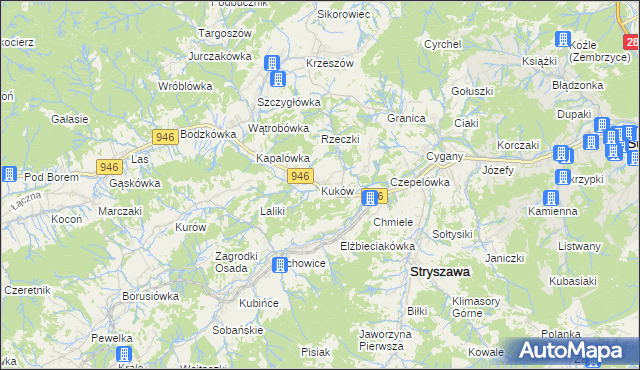 mapa Kuków gmina Stryszawa, Kuków gmina Stryszawa na mapie Targeo