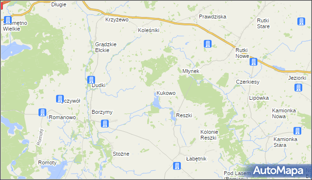 mapa Kukowo gmina Bargłów Kościelny, Kukowo gmina Bargłów Kościelny na mapie Targeo