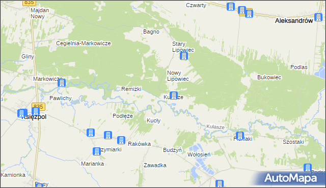 mapa Kulasze, Kulasze na mapie Targeo