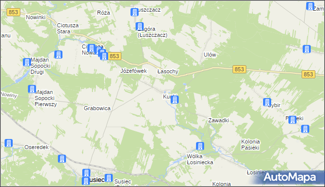 mapa Kunki gmina Susiec, Kunki gmina Susiec na mapie Targeo