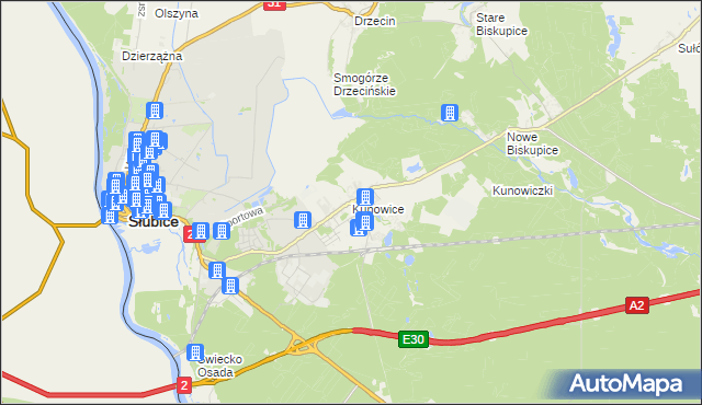 mapa Kunowice, Kunowice na mapie Targeo
