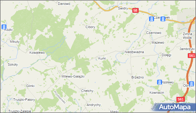 mapa Kurki gmina Szczuczyn, Kurki gmina Szczuczyn na mapie Targeo