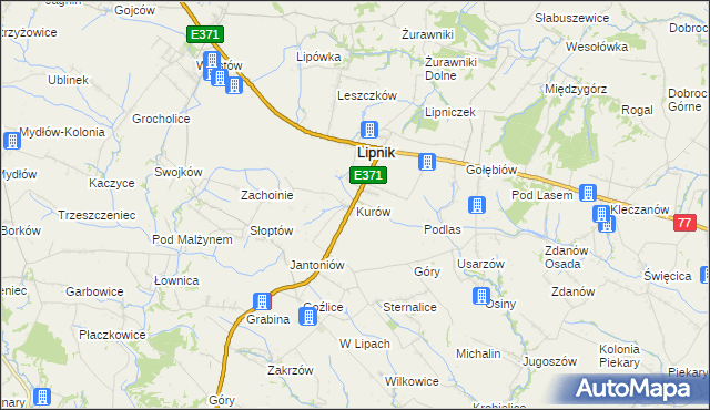 mapa Kurów gmina Lipnik, Kurów gmina Lipnik na mapie Targeo