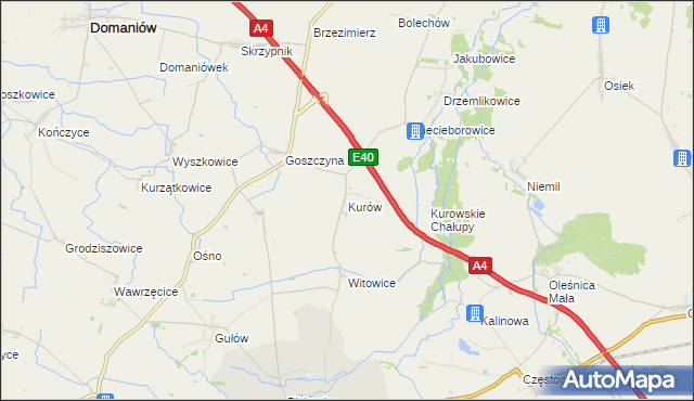 mapa Kurów gmina Wiązów, Kurów gmina Wiązów na mapie Targeo
