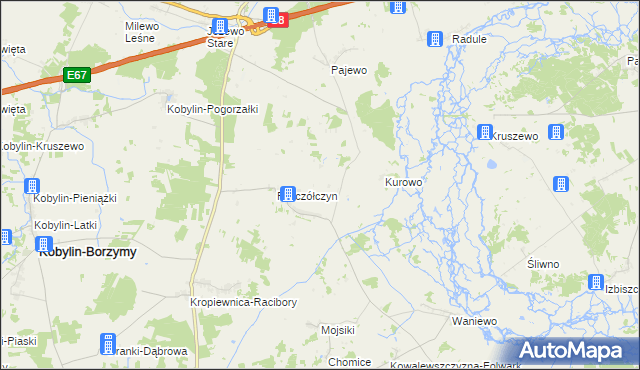 mapa Kurowo-Kolonia gmina Kobylin-Borzymy, Kurowo-Kolonia gmina Kobylin-Borzymy na mapie Targeo
