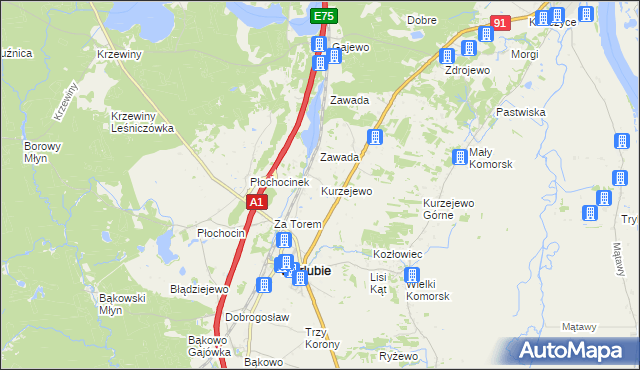 mapa Kurzejewo, Kurzejewo na mapie Targeo