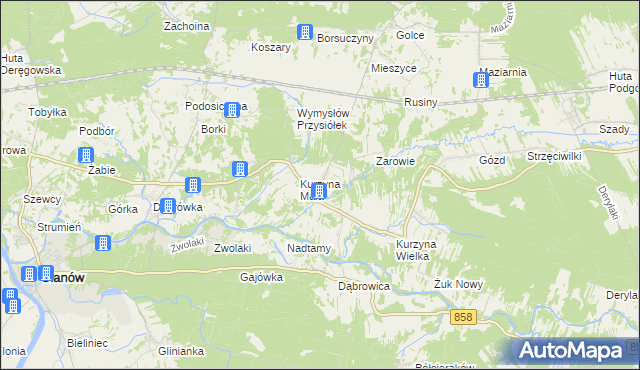 mapa Kurzyna Średnia, Kurzyna Średnia na mapie Targeo