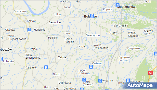 mapa Kuzie gmina Bolesław, Kuzie gmina Bolesław na mapie Targeo