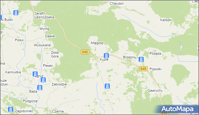 mapa Kuzie gmina Zbójna, Kuzie gmina Zbójna na mapie Targeo