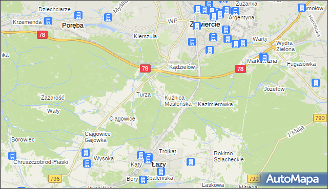 mapa Kuźnica Masłońska, Kuźnica Masłońska na mapie Targeo
