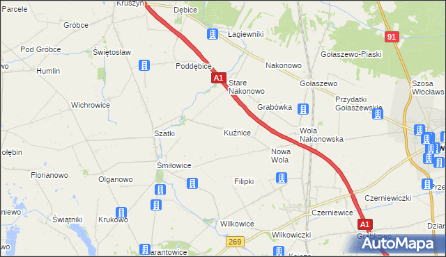 mapa Kuźnice gmina Choceń, Kuźnice gmina Choceń na mapie Targeo