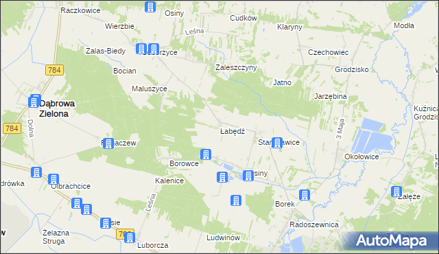 mapa Łabędź gmina Koniecpol, Łabędź gmina Koniecpol na mapie Targeo