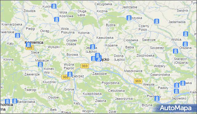 mapa Łącko powiat nowosądecki, Łącko powiat nowosądecki na mapie Targeo